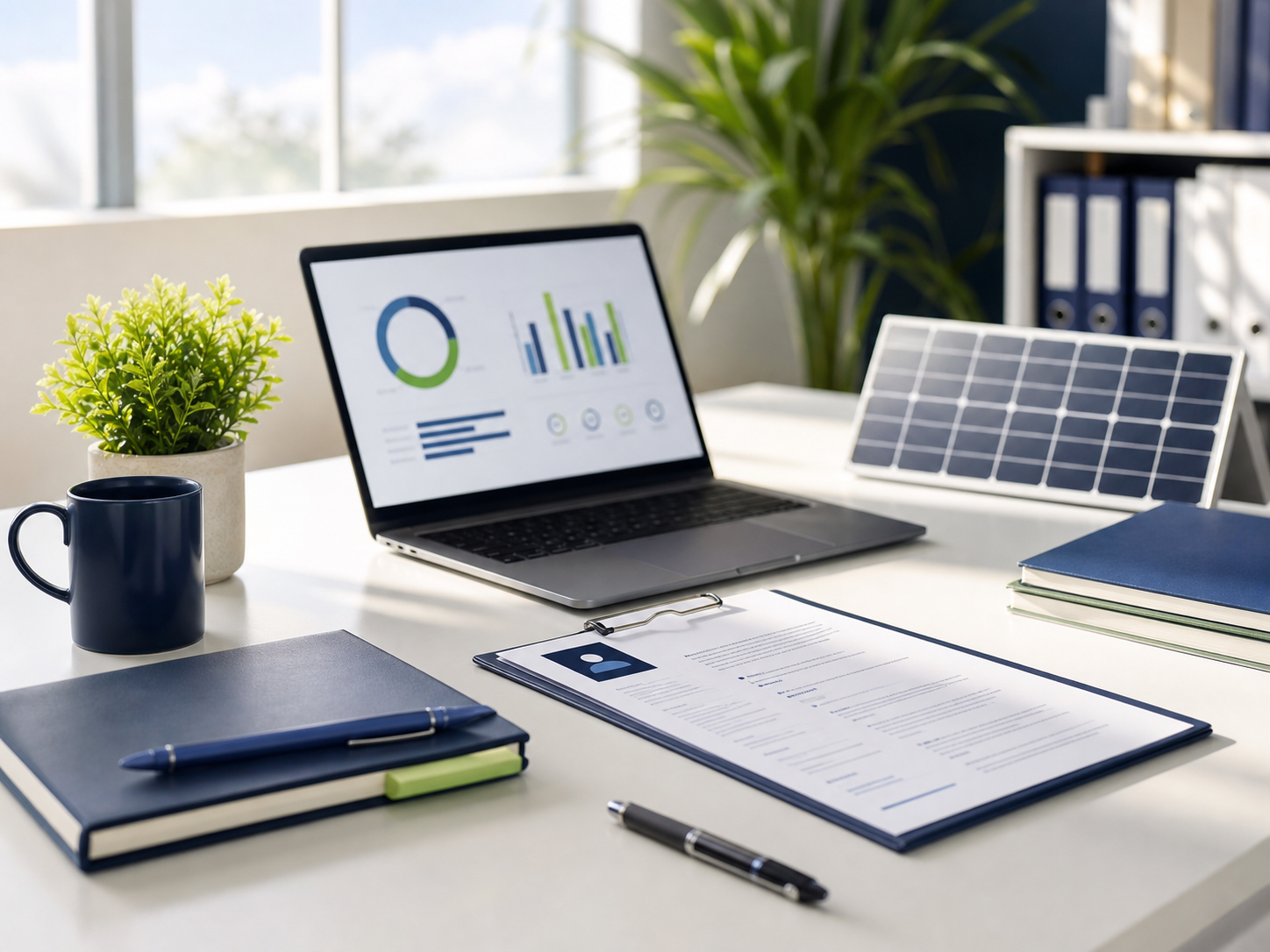 Solar support desk with monitoring dashboard